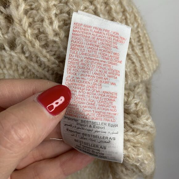 ONLY Our Story Size S Sweater Beige Scoop Neck Long Sleeve Open Knit Women's Tan - Picture 7 of 8